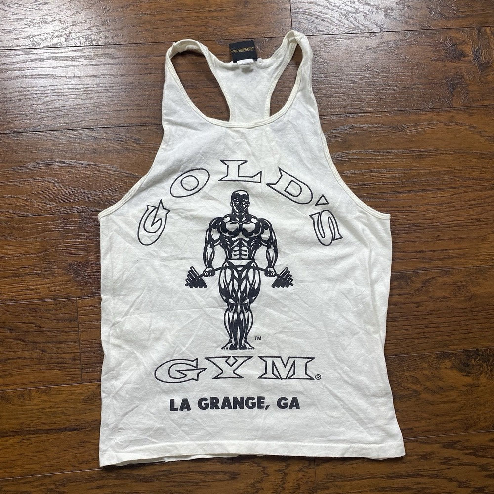 Vintage Golds Gym Tank Top Mens Medium Stringer Racerback La Grange 90s 3D Logo